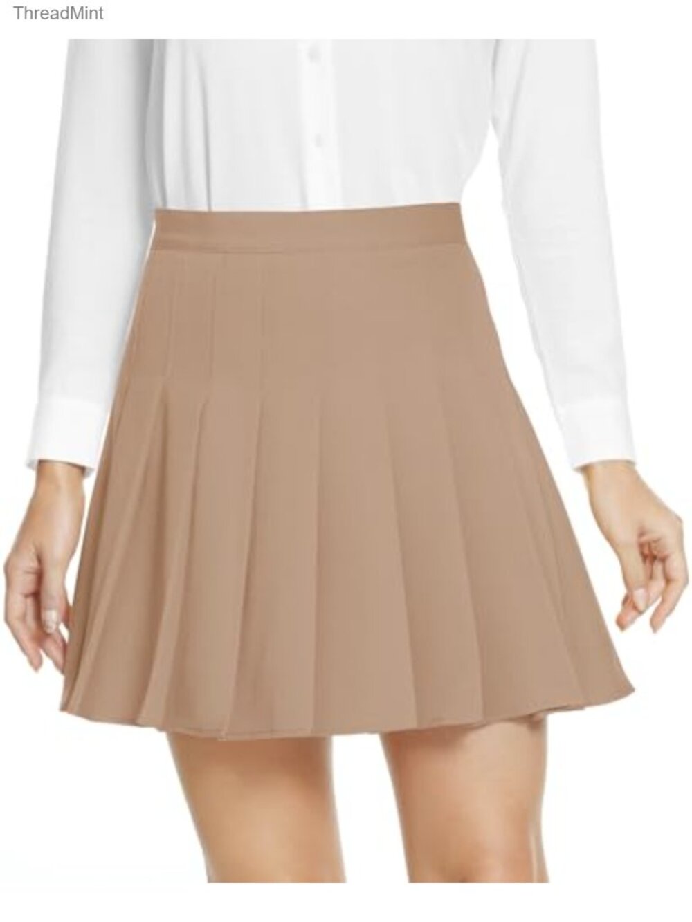 Pleated High Waist Skirt with Inner Shorts, Above Knee, Zipper